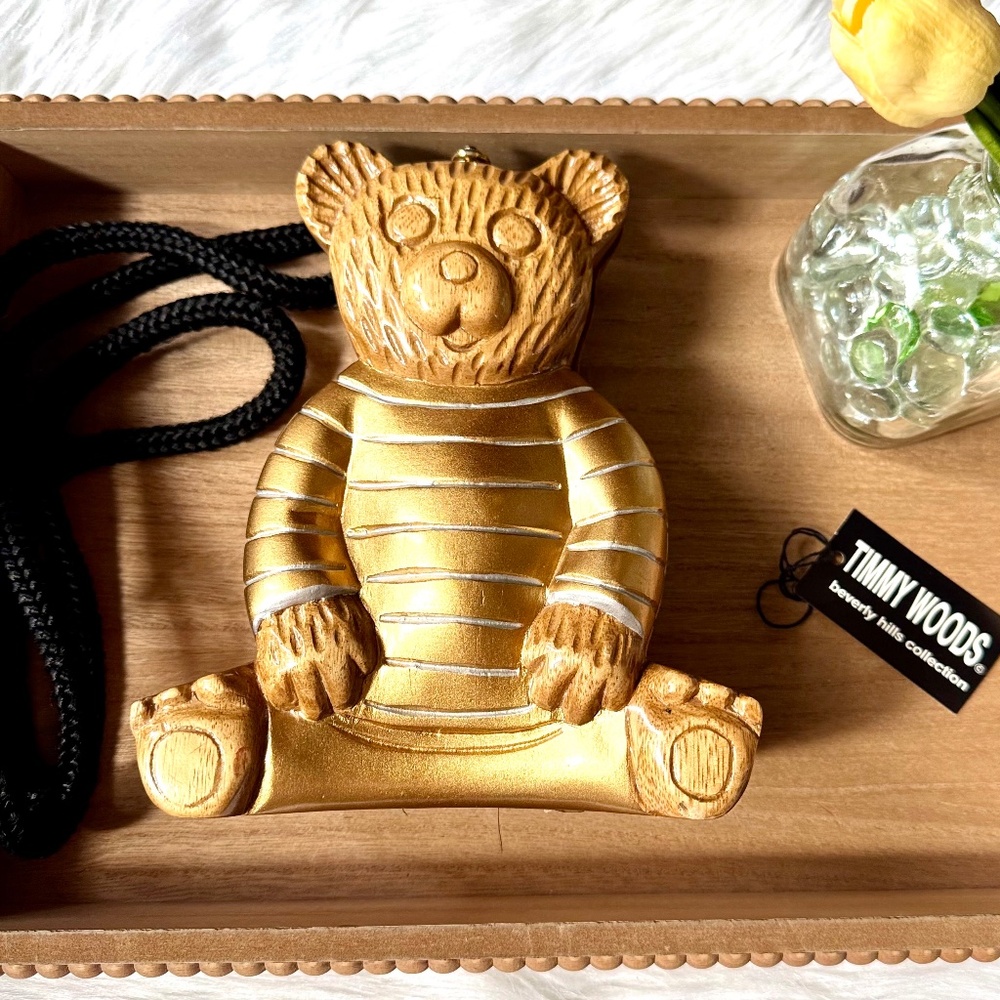Vintage Timmy Woods Beverly Hills Bear‎ Hand Carved Acacia Wood Collectible Bag